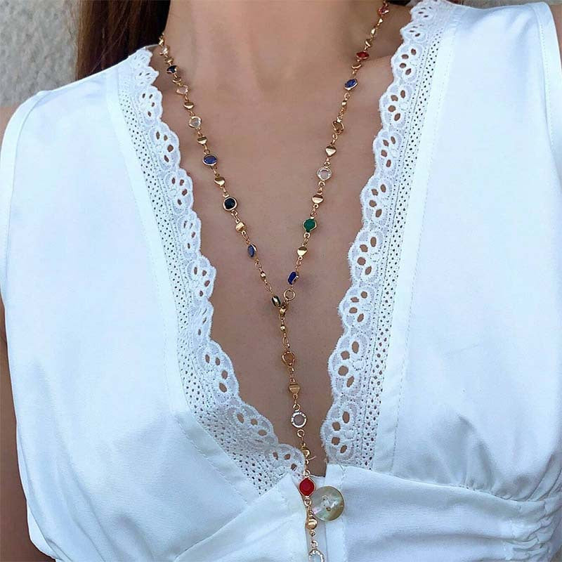 Women's Color Crystal Elegant Metal Chain Clavicle Simple Style Necklaces
