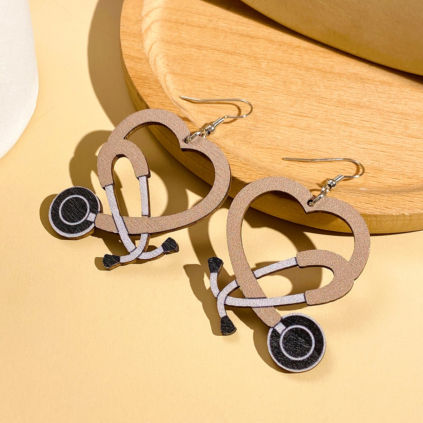 Nurse Medical Color Stethoscope Modeling Wooden Earrings
