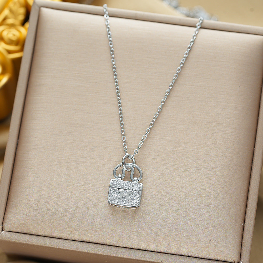 Titanium Steel Affordable Luxury Feeling Full Diamond Bag Fashion Necklaces
