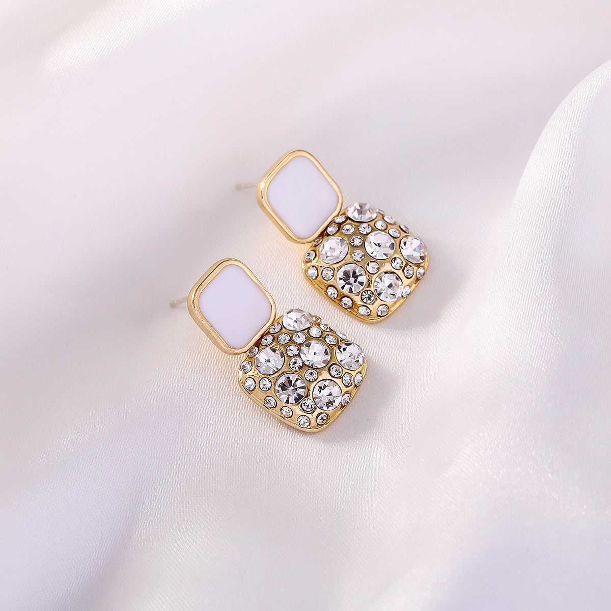 Square Full Diamond High Quality Sier Earrings