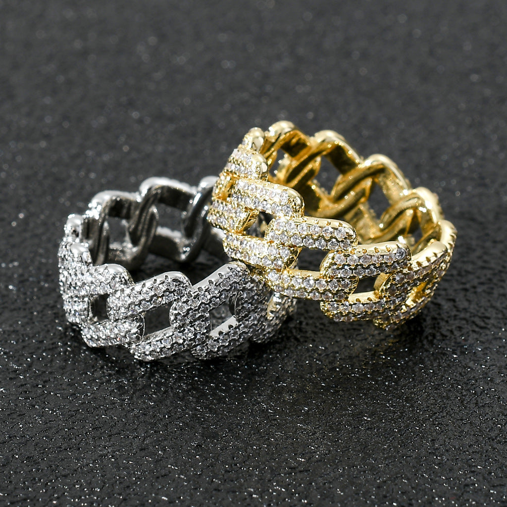 Men's Hip Hop Zircon Cuban Link Chain Rings