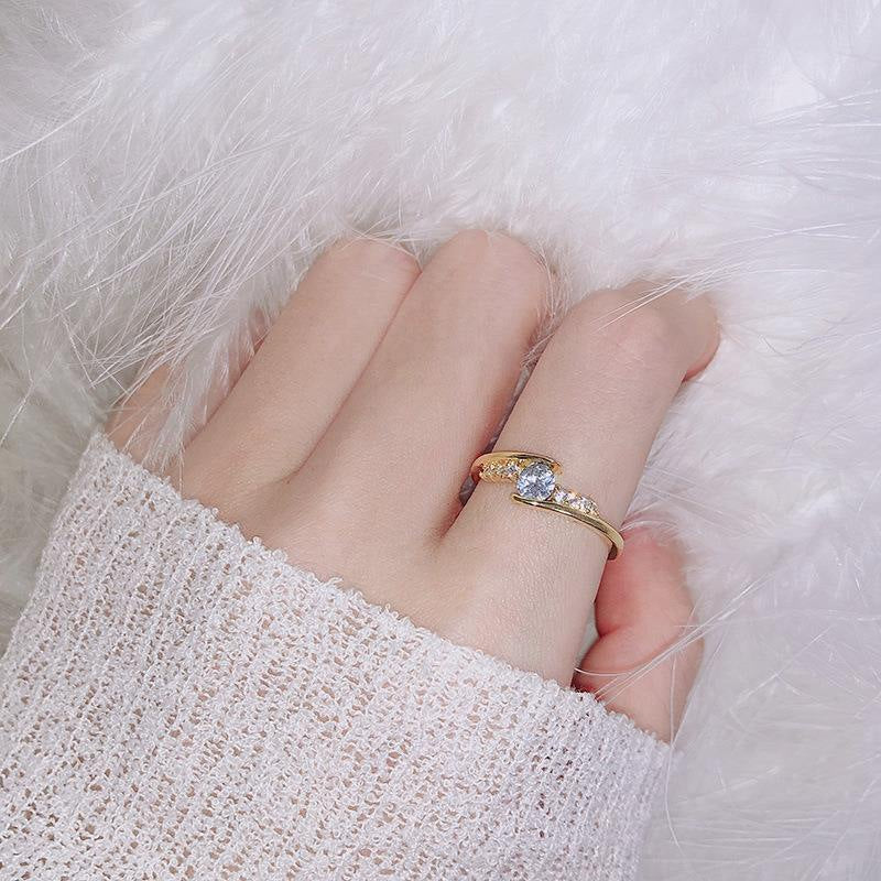 Women's Style Personalized Fashion Zircon Crystal Gold French Rings