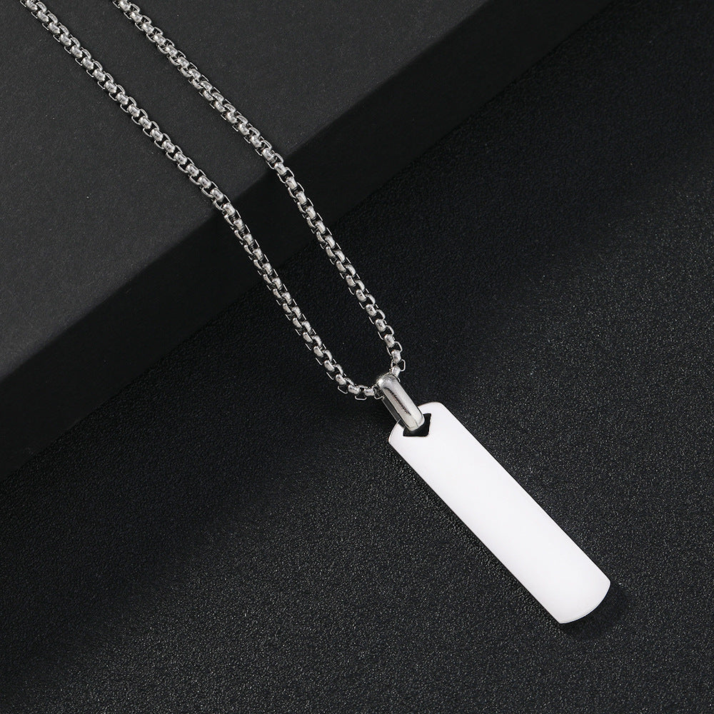 Men's Stainless Steel Simple Glossy Rectangular Can Carve Necklaces
