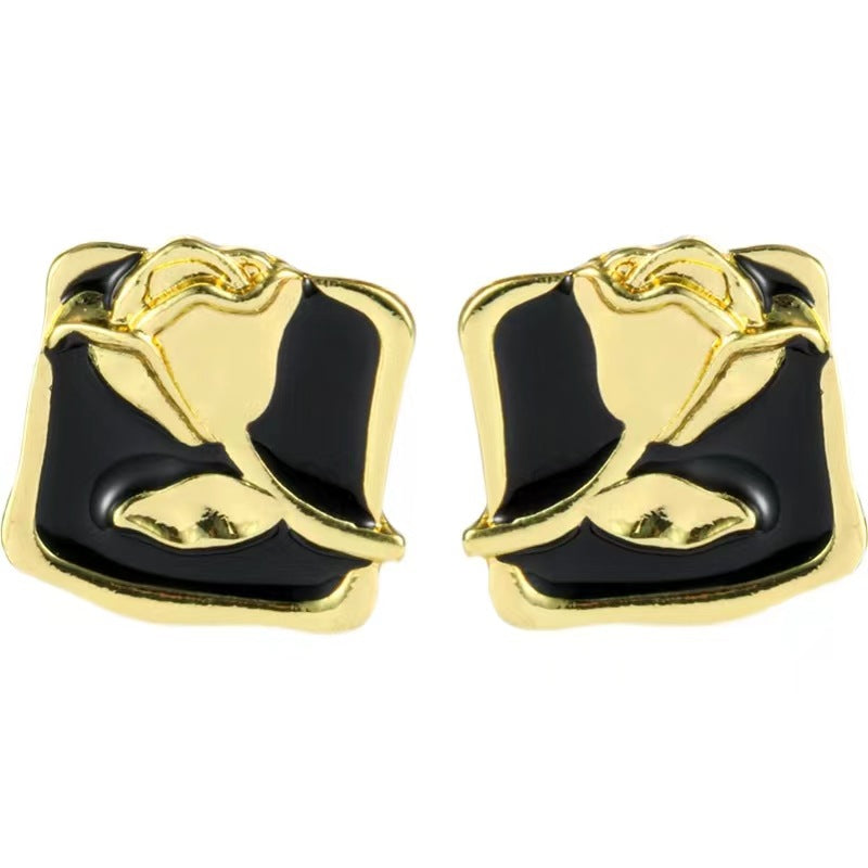 French Retro Rose Sier Fashion Style Niche Earrings