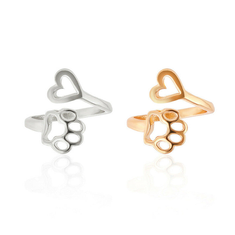 Dog's Paw Creative Hollow Love Heart Rings