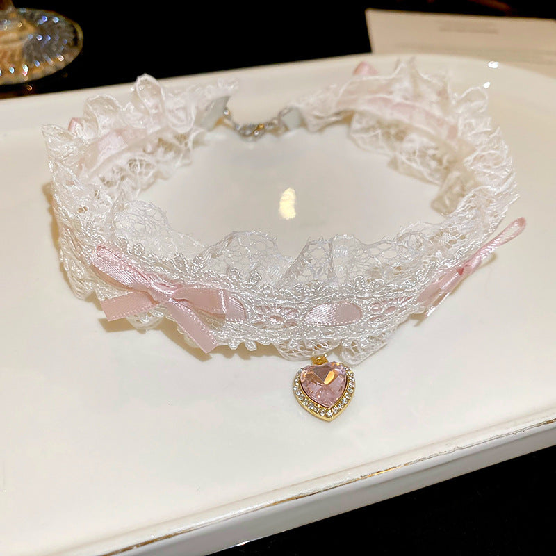 Women's Lace Woven Bow Diamond Love Stylish Necklaces