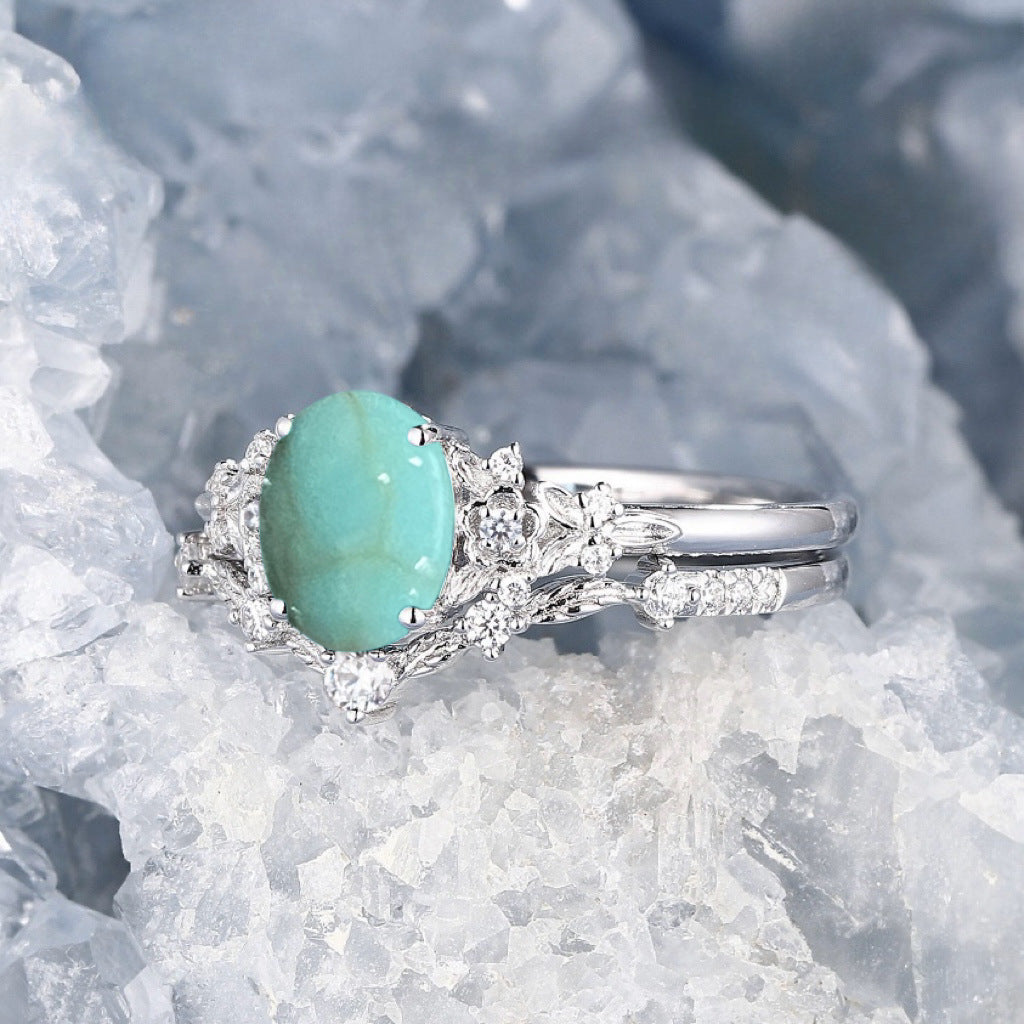Women's Fashion Turquoise Simple Alloy Couple Ornament Rings