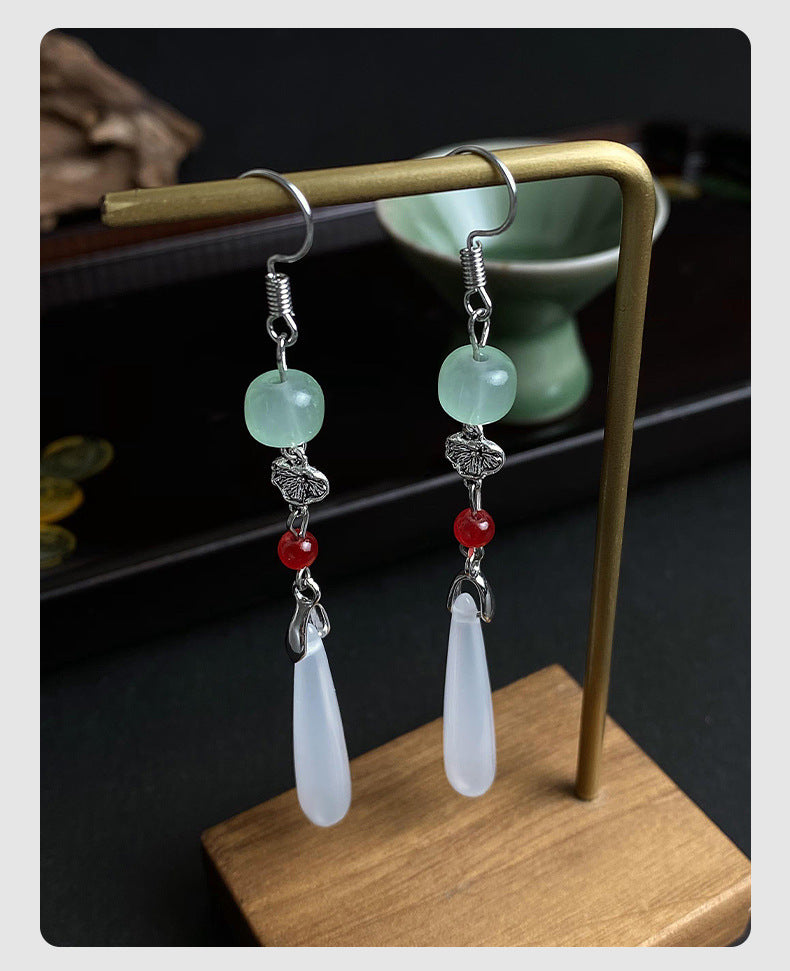 Women's Chinese Style Imitation Jade Beaded Palace Retro Earrings