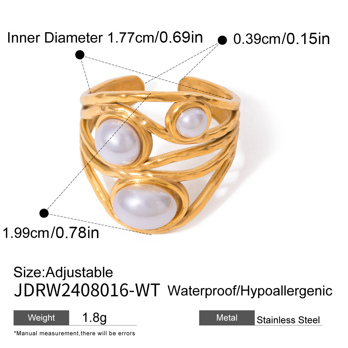 Natural Stone Stainless Steel Open High-grade Rings