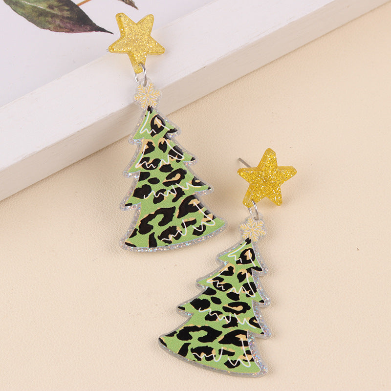 Women's Personality Five-pointed Star Leopard Print Antlers Earrings