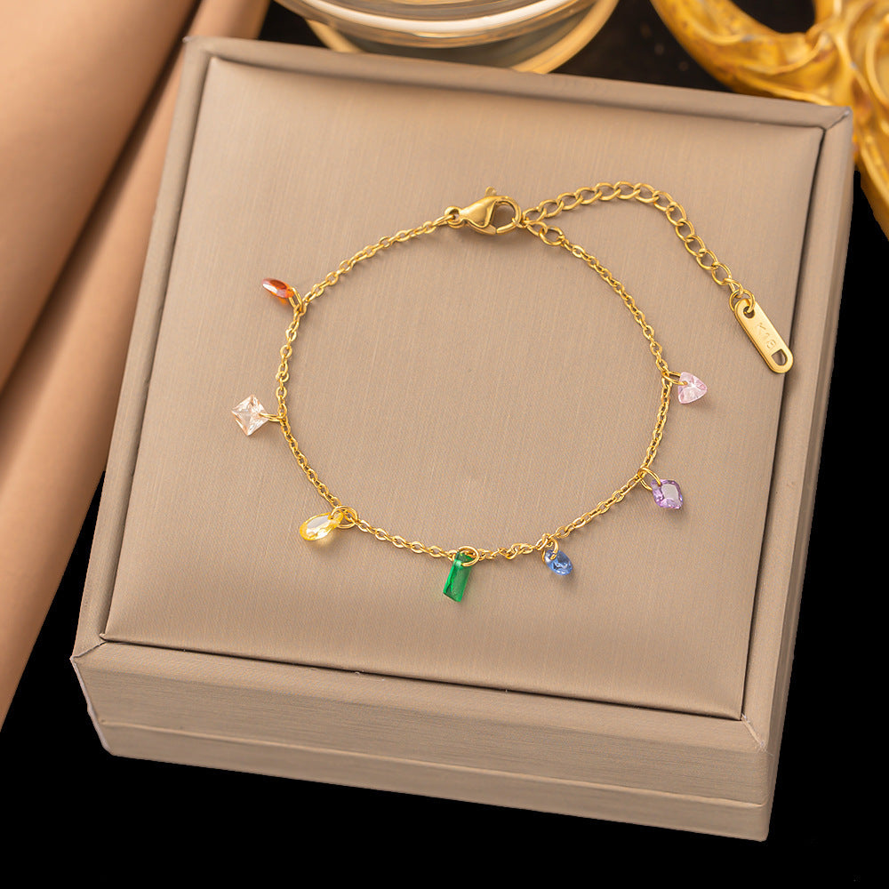 Women's Pearl Twist V-shaped Female Rainbow Diamond Bracelets