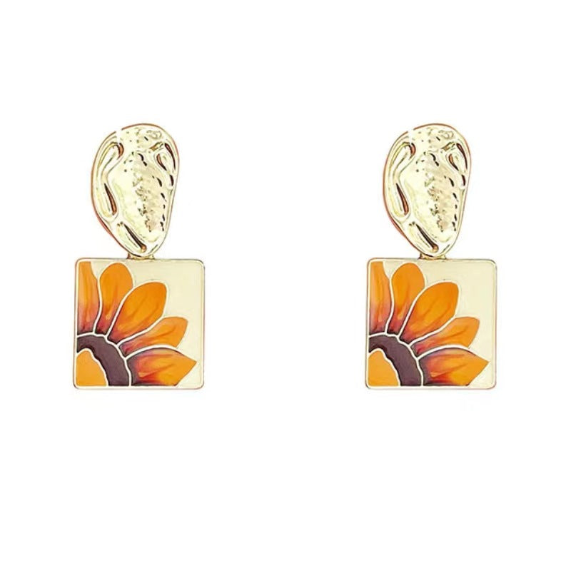 Painting Sunflower Design Sense Sier Advanced Minority Fashion Vintage Rings