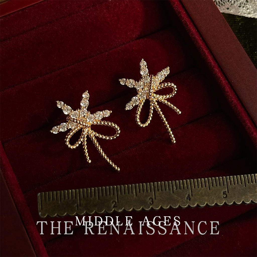 Limited Chinese Style Series Zircon Bell Bow Earrings