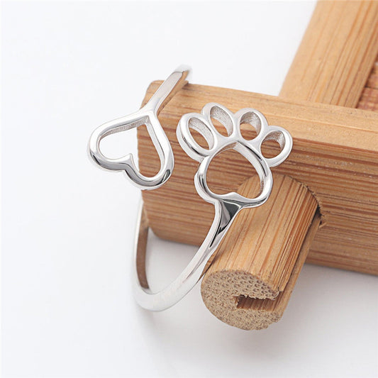 Dog's Paw Creative Hollow Love Heart Rings