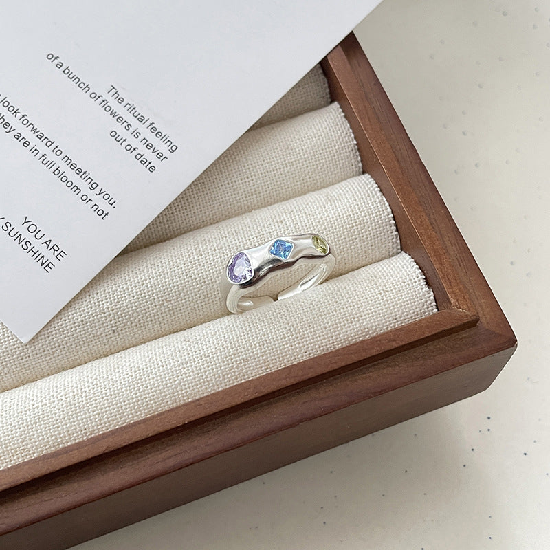 Women's Colorful Heart-shaped Zircon Style Combination Niche High Rings