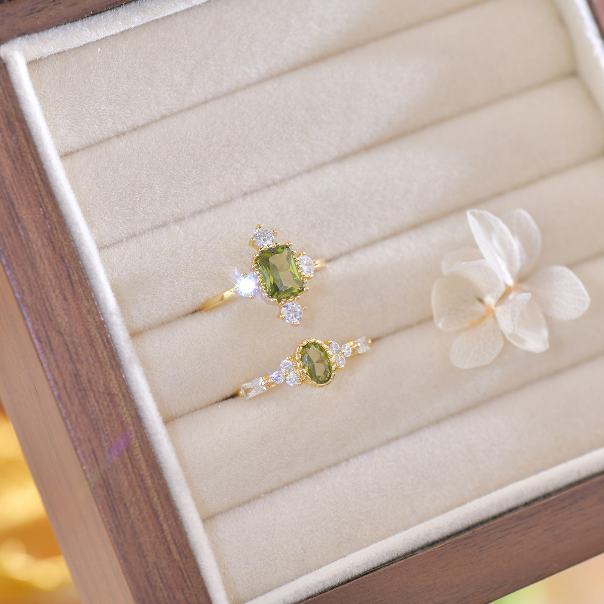 Olive Green Zircon Light Luxury Fashion Rings