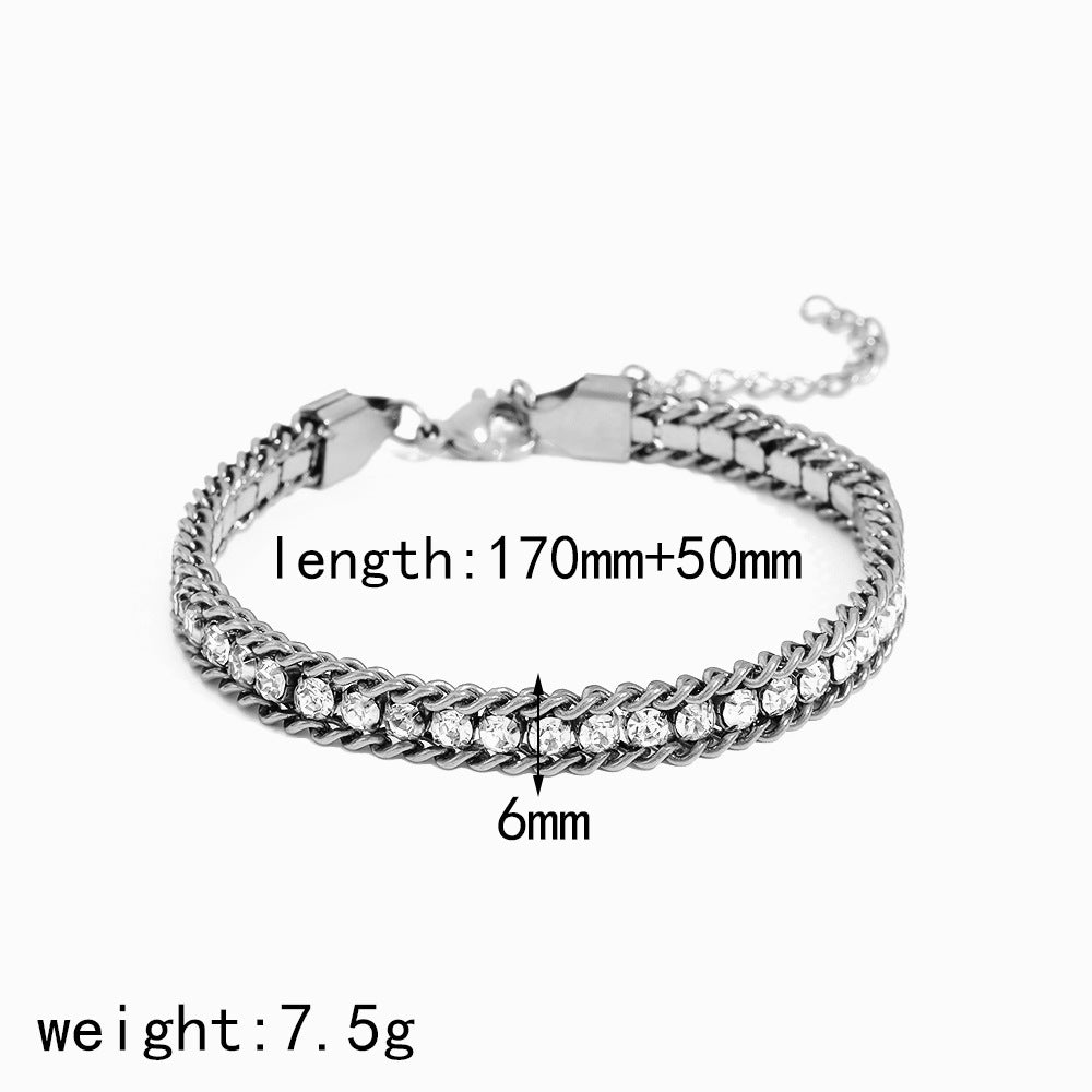 Women's Style Full Rhinestone Zircon Titanium Steel Fashionable Bracelets
