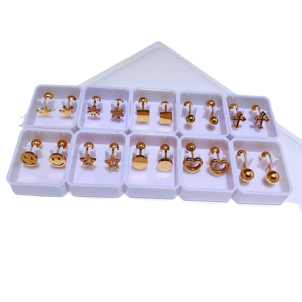 Basic Exquisite Small Glossy Metal Titanium Earrings