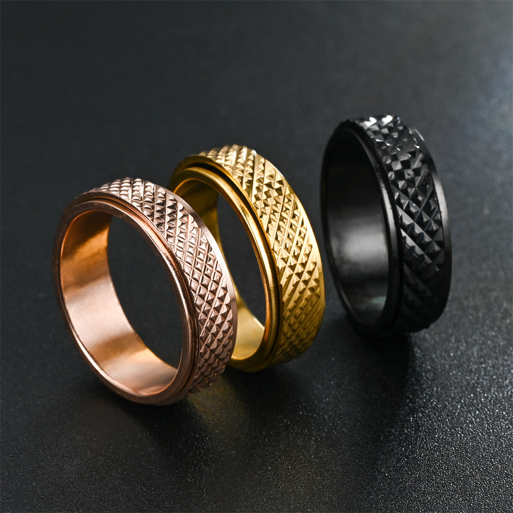 Women's & Men's Personality Diamond Snake Pattern Rotating Titanium Steel Stainless Rings