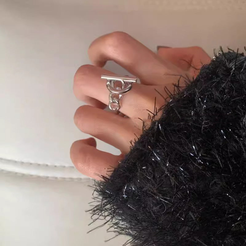 Twist Knitted Buckle Female Trendy Cold Disco Sterling Sier Index Rings