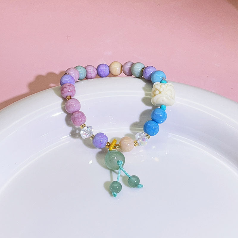 Style Colorful Lion Glass Ice Crack Ancient Sweet Princess Bracelets