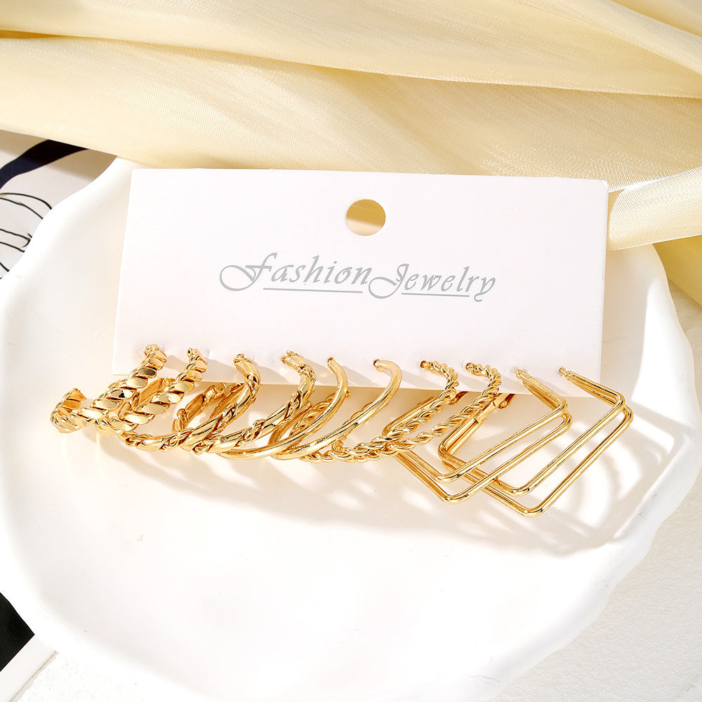 Frosted Gold Beating Twist Shaped Love Square Diamond Earrings