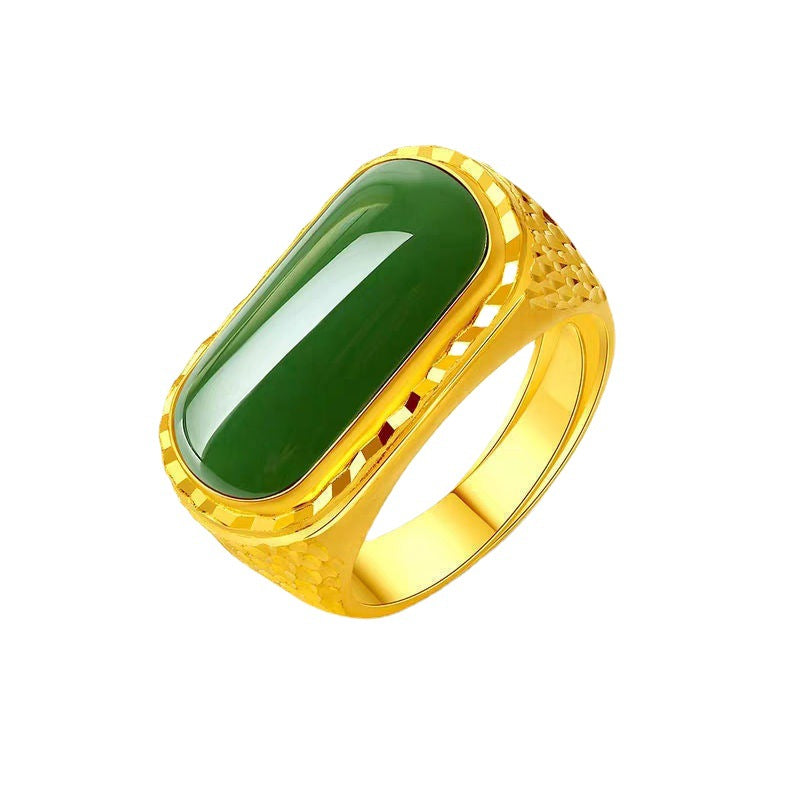 Men's Vietnam Placer Gold Long Chalcedony Emperor Green Imitation Rings