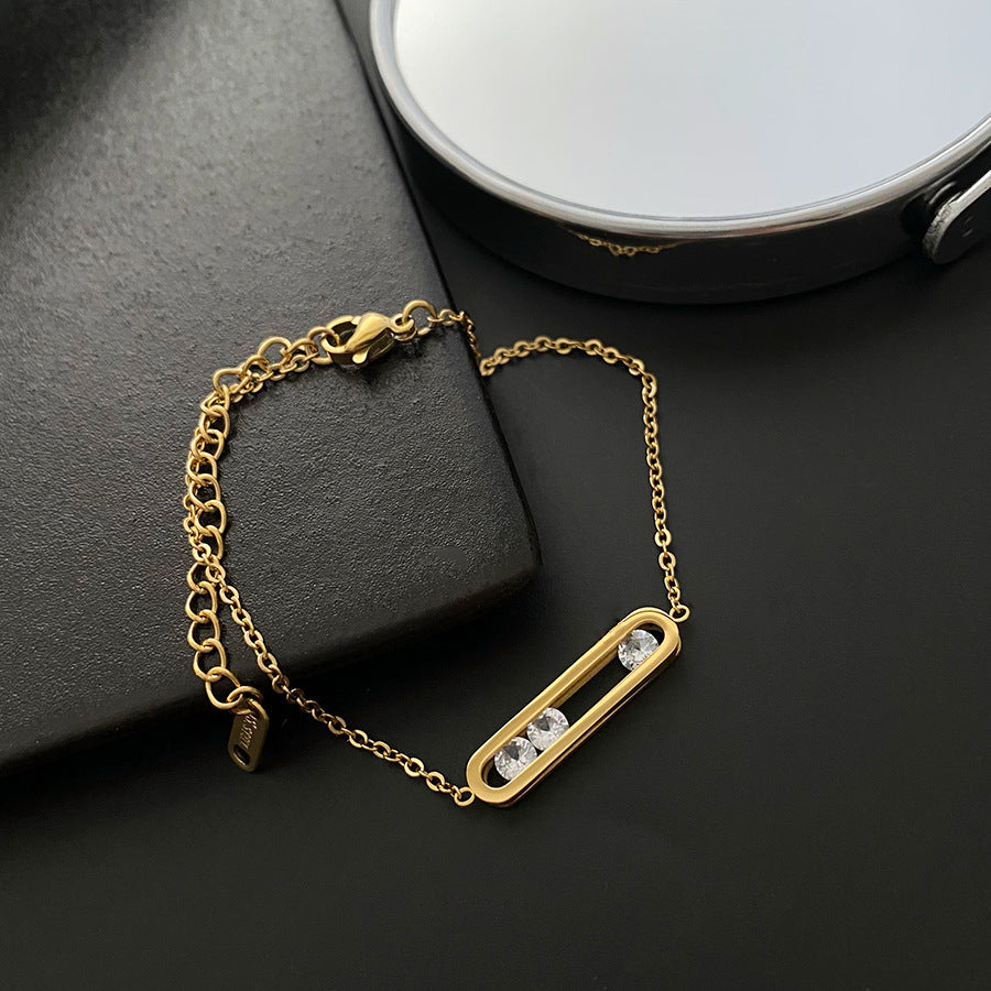 Women's No Fading Rectangular Flowing Zircon Clavicle Chain Gold Necklaces