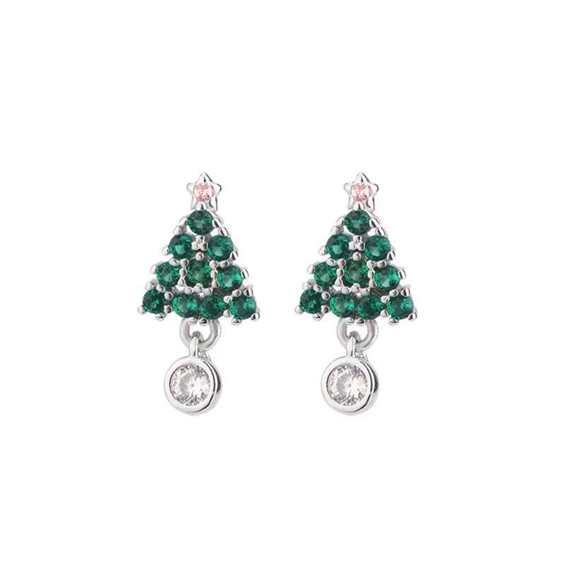 Sterling Sier Small Exquisite Christmas Tree Female Zircon Earrings