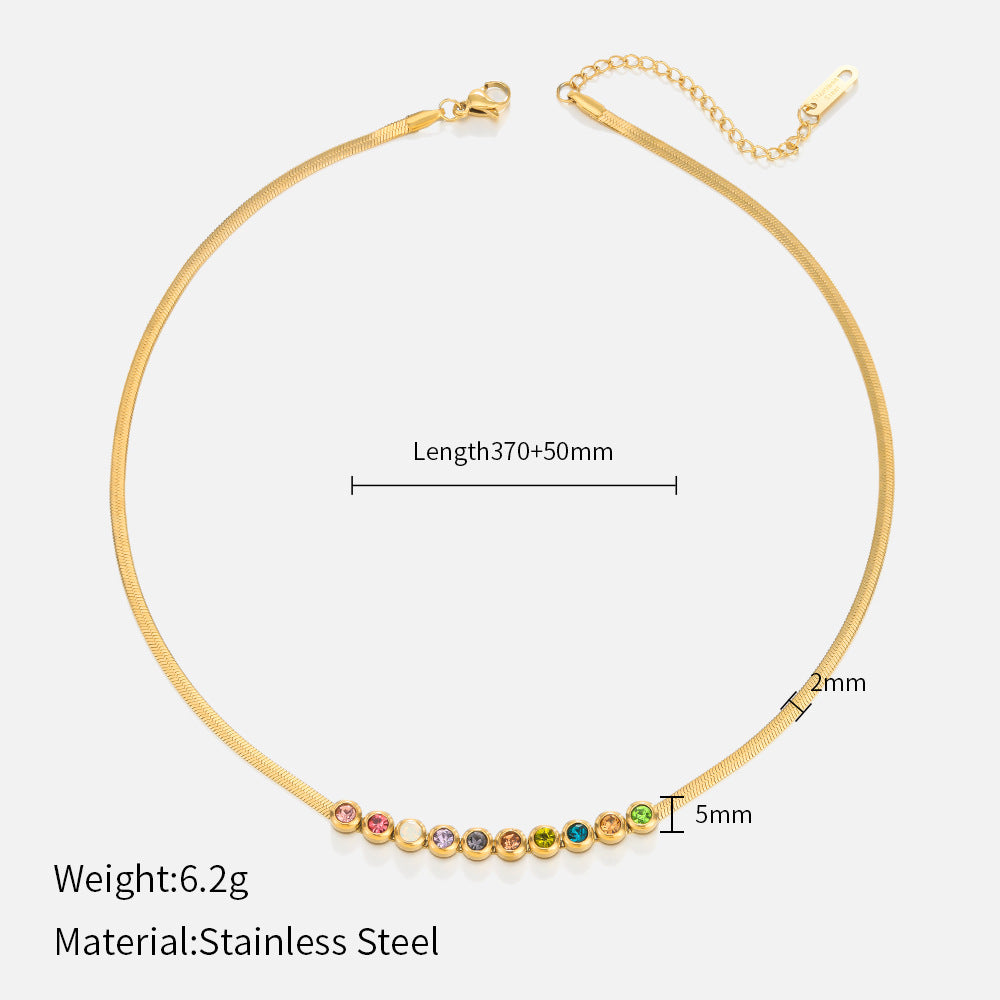Women's Wild Colorful Crystals Stainless Steel Niche Design Gold Necklaces