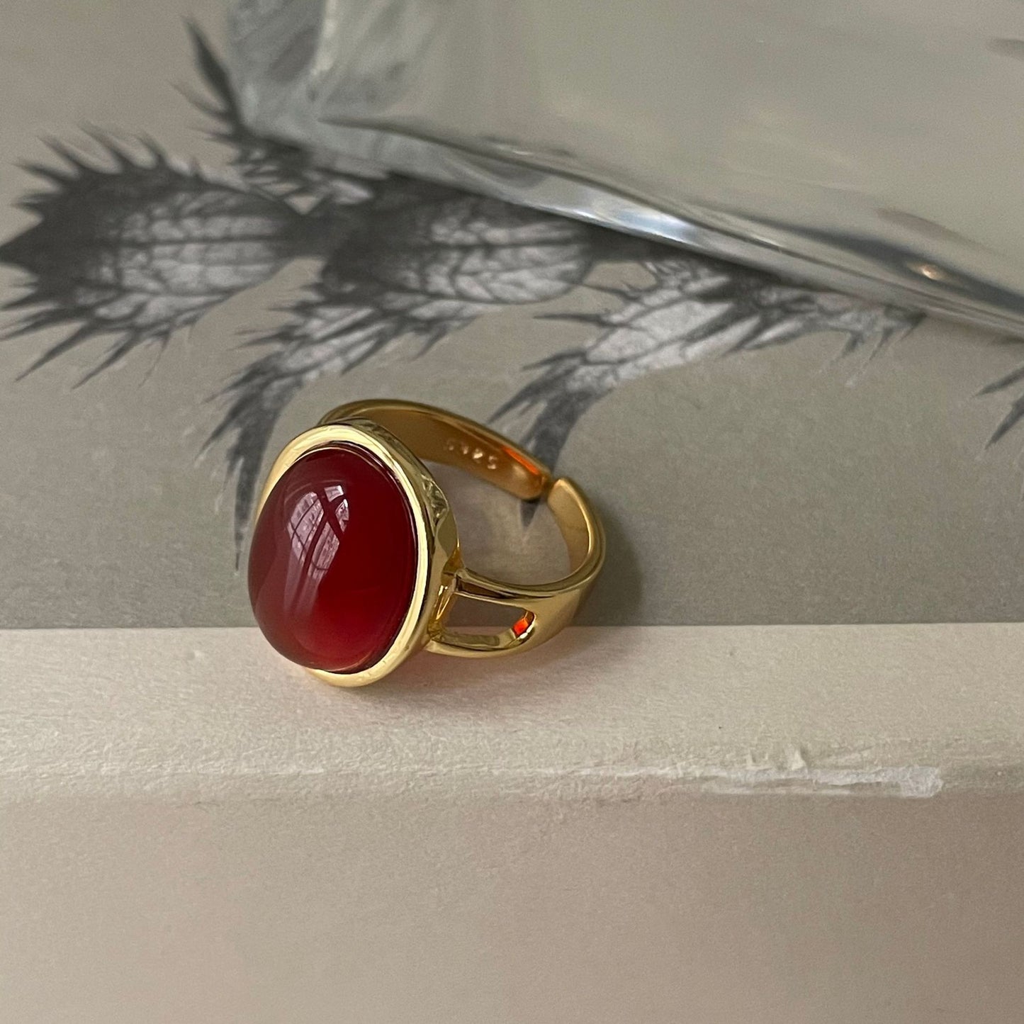 Women's French Style Sterling Sier Red Agate Rings