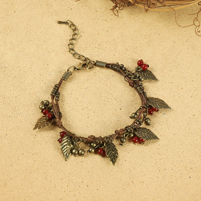 Women's Style Leaves Cherry Red Hand-woven Agate Carrying Bracelets