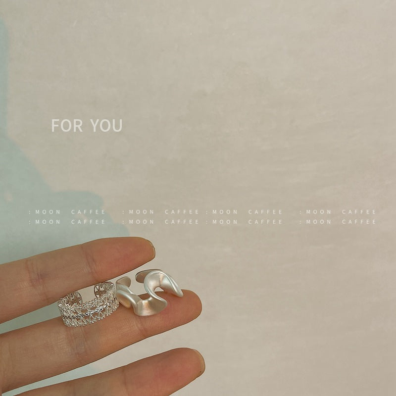Twin Zircon Ruffles Lotus Leaf Retro Rings