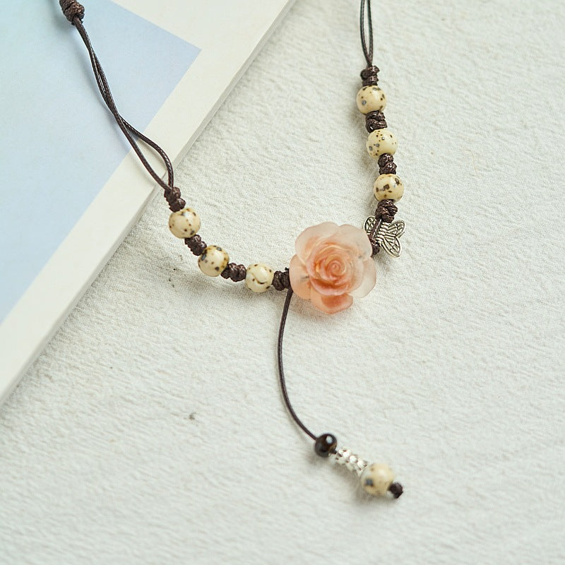 Women's Chinese Ethnic Style Camellia Ancient Ceramic Necklaces