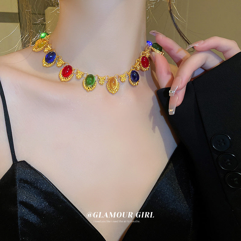 Women's Colorful Oval Palace Style Retro High-grade Necklaces