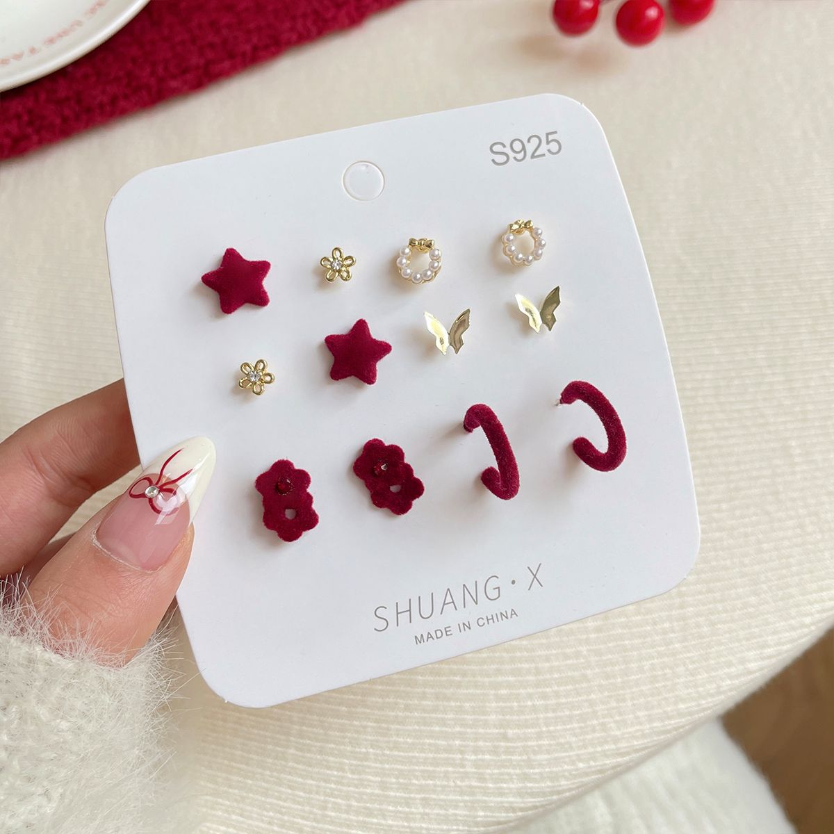 Earings Set Female Sier Needle Fairy Butterfly Niche Rings