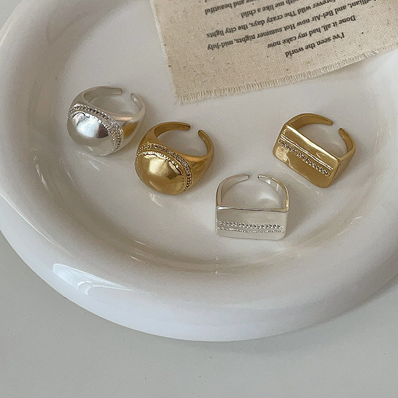 Women's Exaggerated Micro Inlaid Zircon Geometric Metal Rings