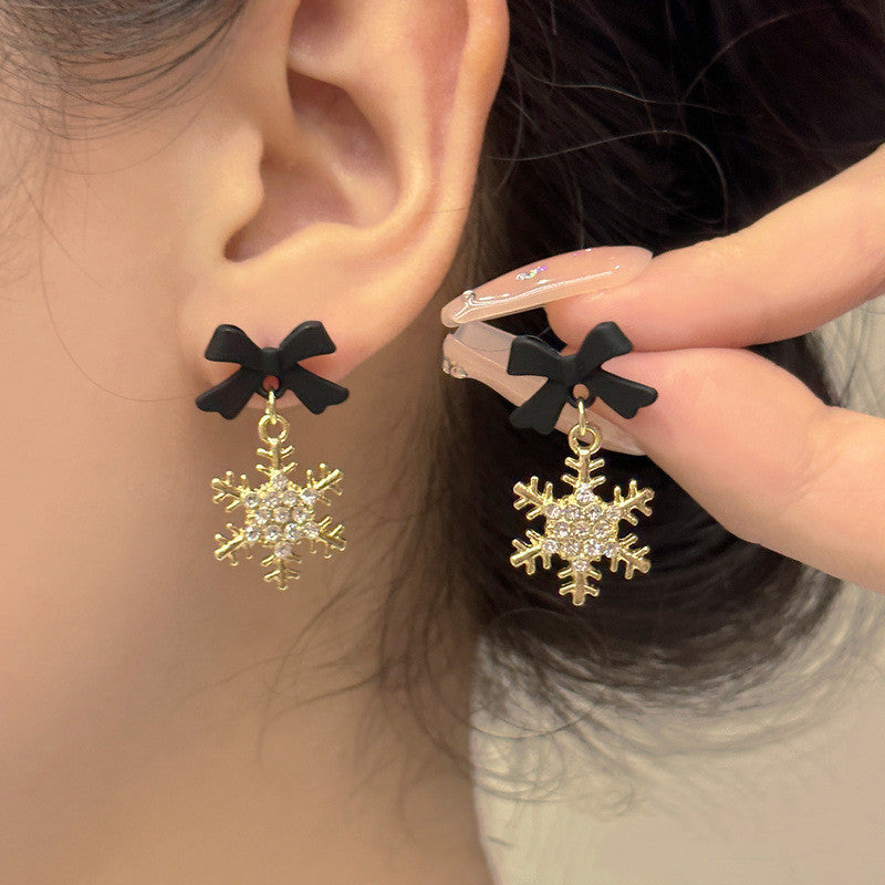 Women's Black Snowflake Bowknot For Light Luxury Earrings
