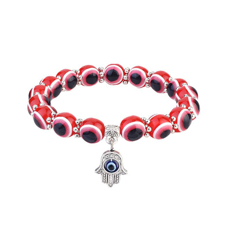 Fatima Palm Beaded Resin Glaze Blue Bracelets