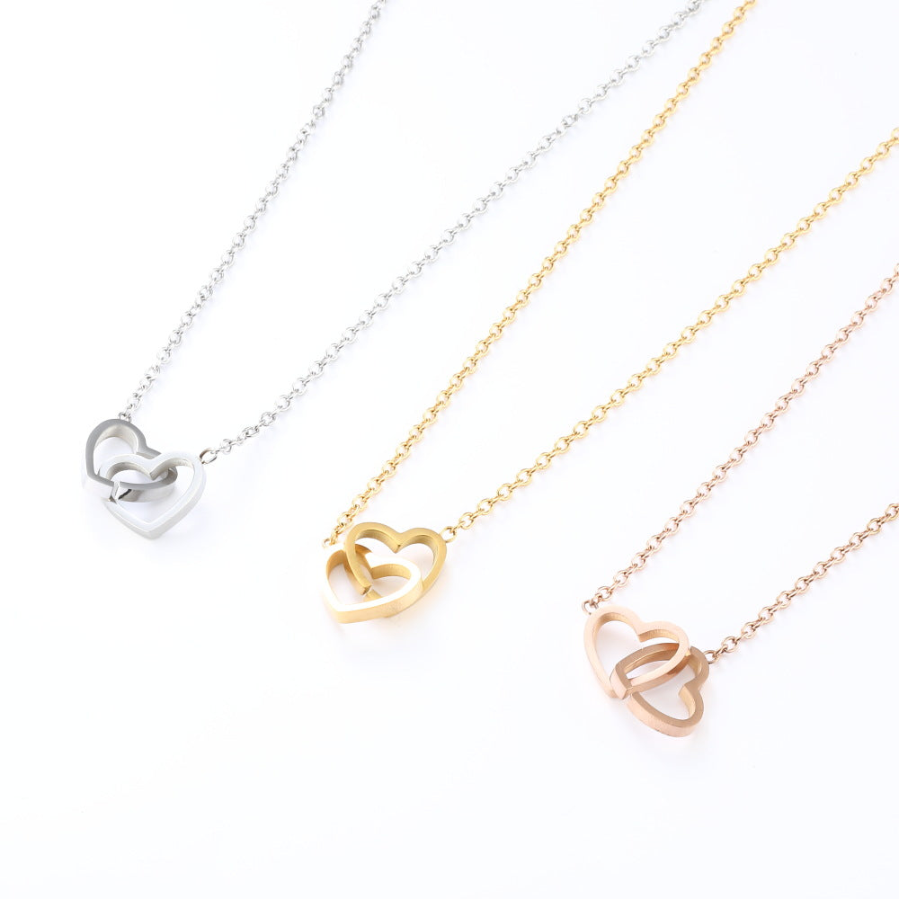 Name Lettering Fashion Short Heart-to-heart Double Necklaces