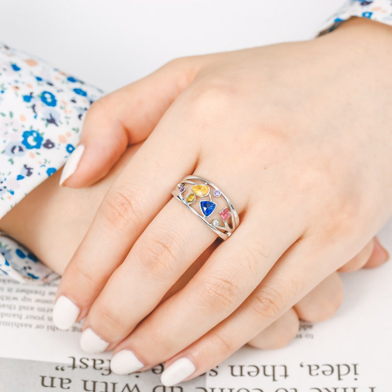 Alloy Zircon Colorful Multicolor Geometric Metal Rings