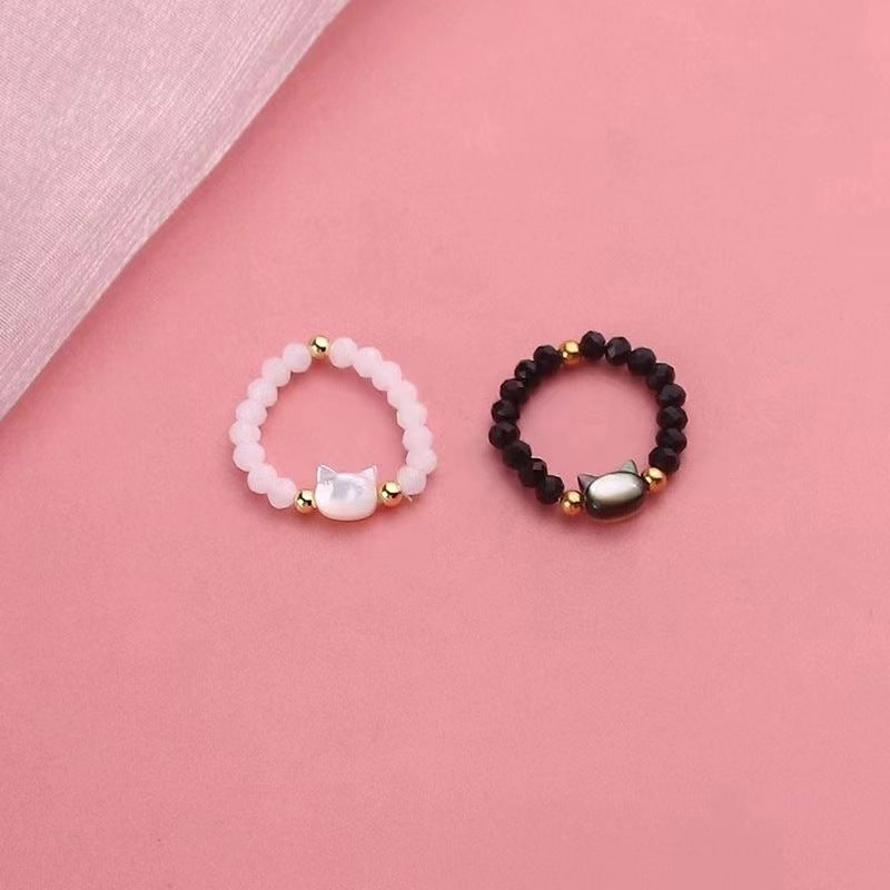 Beaded Black White Crystal Shell Head Rings