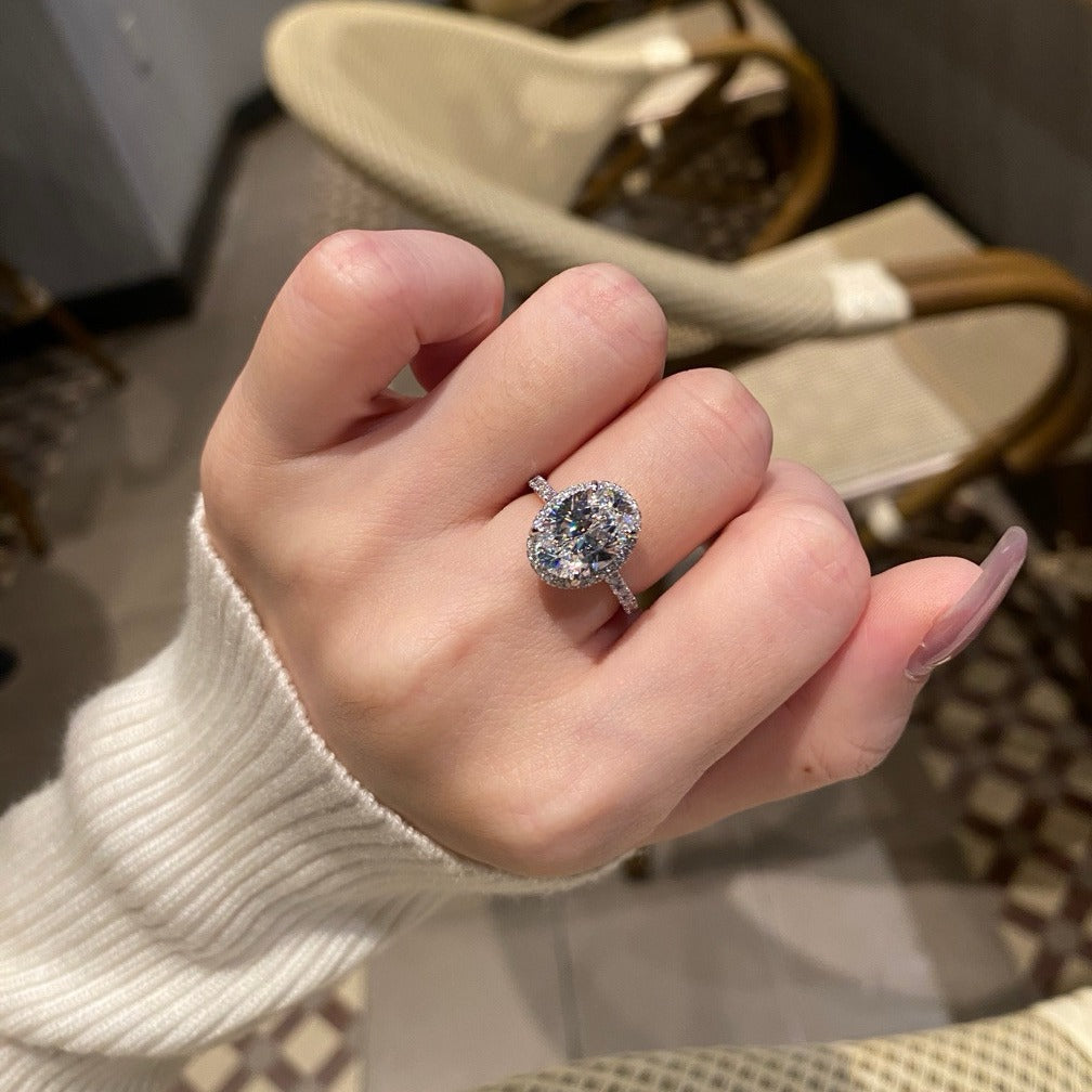 Women's Live Broadcast High Carbon Diamond Sterling Sier Big Oval Rings