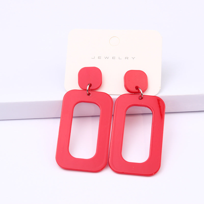 Women's Rectangular Hollow Ear Fashion Simple Personality Fluorescent Color Rings