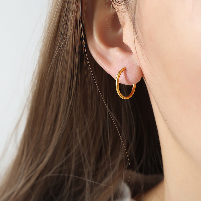 Big Circle Temperament Titanium Steel Gold Personalized Earrings