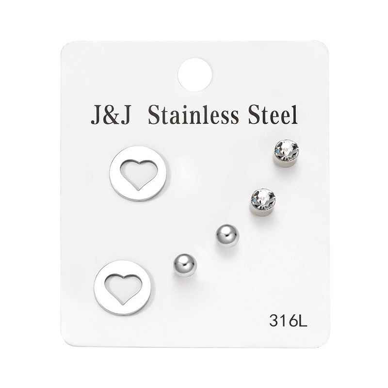 Pairs Heart Shape With Diamond Combination Earrings