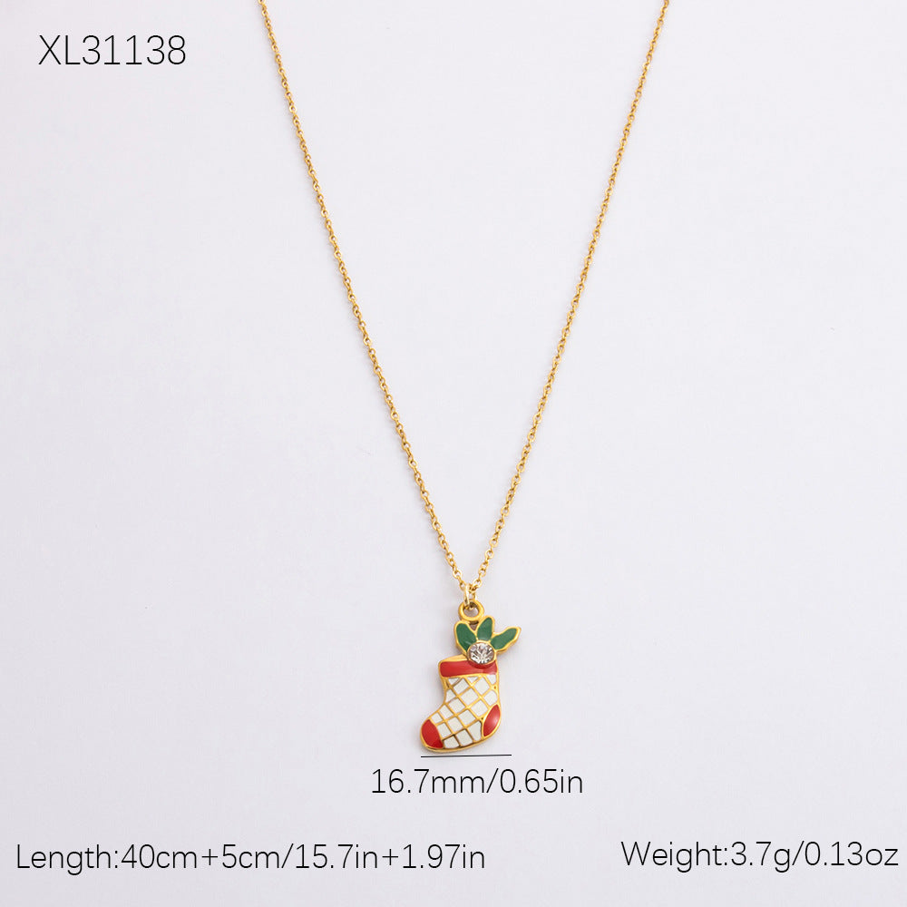 Gold Stainless Steel Christmas Elderly Snowman Necklaces
