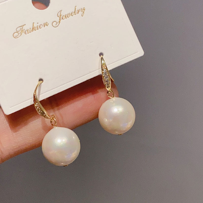 Highlight Large Pearl Sier Pin Korean Earrings