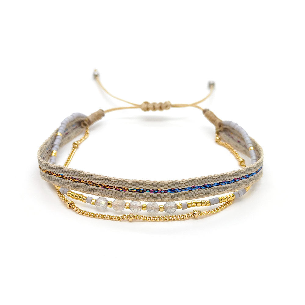 Women's Style Ribbon Twin Carrying Strap Simple Bead Bracelets