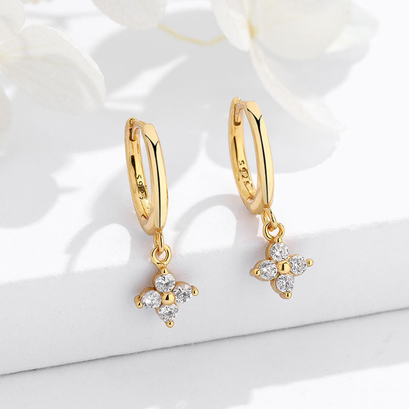 Inlaid Zircon Butterfly Flower Gold-plated Suit Earrings